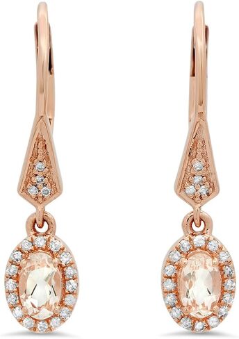 مجموعة Dazzlingrock مقاس 5 × 3 مم لكل أحجار كريمة بيضاوية وأقراط متدلية من الألماس الطبيعي الأبيض المستدير للنساء، 10 قيراط من الذهب الصلب الحقيقي in Kuwait