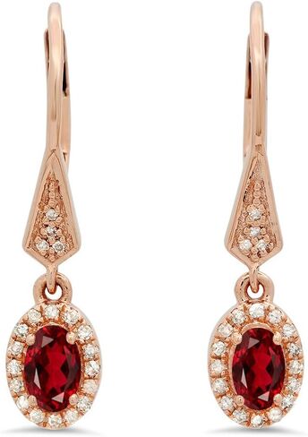 مجموعة Dazzlingrock مقاس 5 × 3 مم لكل أحجار كريمة بيضاوية وأقراط متدلية من الألماس الطبيعي الأبيض المستدير للنساء، 10 قيراط من الذهب الصلب الحقيقي in Kuwait