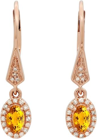 مجموعة Dazzlingrock مقاس 5 × 3 مم لكل أحجار كريمة بيضاوية وأقراط متدلية من الألماس الطبيعي الأبيض المستدير للنساء، 10 قيراط من الذهب الصلب الحقيقي in Kuwait