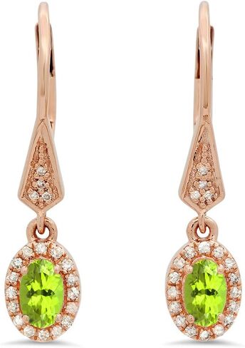 مجموعة Dazzlingrock مقاس 5 × 3 مم لكل أحجار كريمة بيضاوية وأقراط متدلية من الألماس الطبيعي الأبيض المستدير للنساء، 10 قيراط من الذهب الصلب الحقيقي in Kuwait