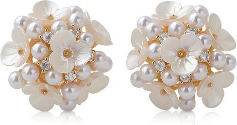 Clip-On Earrings for Womem Flower Faux Pearl Non Piercing Earrings Jewelry in Saudi Arabia