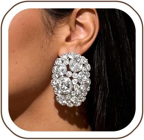 STONEFANS Clip On Earrings for Women Large Sparkly Rhinestone Clip On Earrings Non Pierced Statement Earrings for Prom Wedding Party Bridal Prom Pageant Jewelry Gift in Saudi Arabia