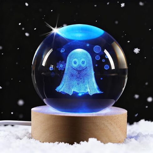 3D Ghost Crystal Ball Night Light,2.36inch Laser Engraved Led Light with Wooden Base in Saudi Arabia
