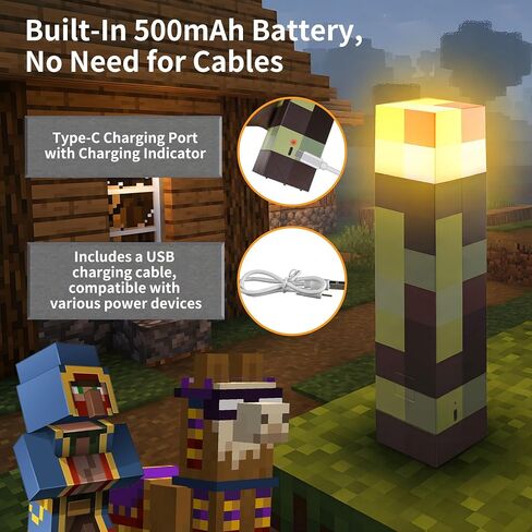 Pixelated Wall Torch Light for Boys - 7 Colors Rechargeable Brownstone Torches Lamp Color Changing for Kids Room Desk Decor - Led Pixel Night Lights Switch & Remote for Boy Teen Bedroom Gamer Gift in Kuwait
