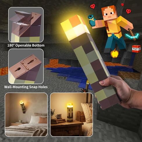 Pixelated Wall Torch Light for Boys - 7 Colors Rechargeable Brownstone Torches Lamp Color Changing for Kids Room Desk Decor - Led Pixel Night Lights Switch & Remote for Boy Teen Bedroom Gamer Gift in Kuwait