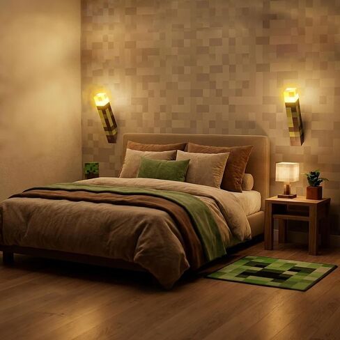 Pixelated Wall Torch Light for Boys - 7 Colors Rechargeable Brownstone Torches Lamp Color Changing for Kids Room Desk Decor - Led Pixel Night Lights Switch & Remote for Boy Teen Bedroom Gamer Gift in Kuwait