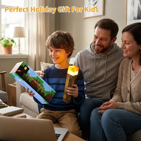 Pixelated Wall Torch Light for Boys - 7 Colors Rechargeable Brownstone Torches Lamp Color Changing for Kids Room Desk Decor - Led Pixel Night Lights Switch & Remote for Boy Teen Bedroom Gamer Gift in Kuwait