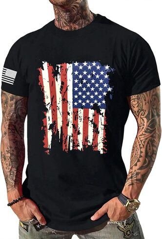 4th of July Shirts Patriotic Shirts for Men American Flag Patriotic Shirts USA Star Stripes Graphic T Shirt Black in Saudi Arabia
