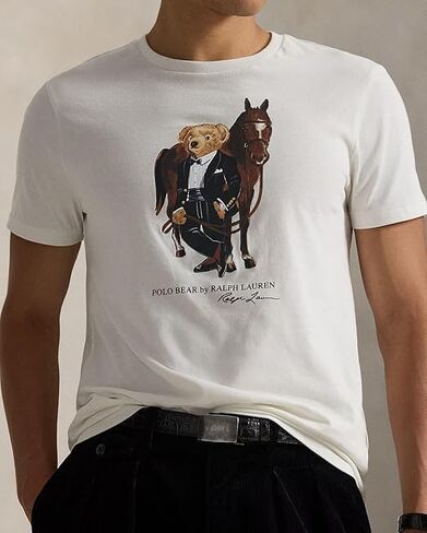 POLO RALPH LAUREN, Men's, Slim Fit Polo Bear Cotton T-Shirt, White, Large in Kuwait