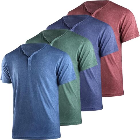 Liloak 4 Pack Mens Henley T-Shirts,Multipack Henley Short Sleeve Shirts,3 Button Tee Shirts Multi Color,Classic Casual T Pack in Kuwait