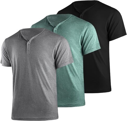 Liloak 4 Pack Mens Henley T-Shirts,Multipack Henley Short Sleeve Shirts,3 Button Tee Shirts Multi Color,Classic Casual T Pack in Kuwait