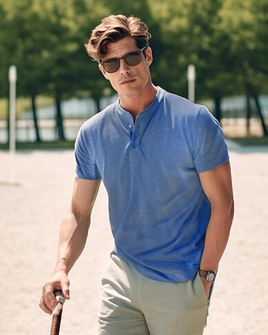 Liloak 4 Pack Mens Henley T-Shirts,Multipack Henley Short Sleeve Shirts,3 Button Tee Shirts Multi Color,Classic Casual T Pack in Kuwait