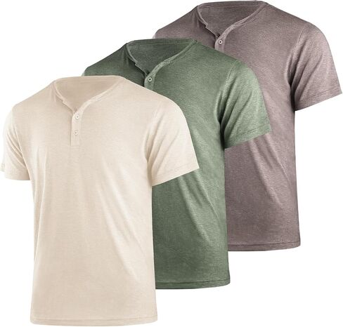 Liloak 4 Pack Mens Henley T-Shirts,Multipack Henley Short Sleeve Shirts,3 Button Tee Shirts Multi Color,Classic Casual T Pack in Kuwait
