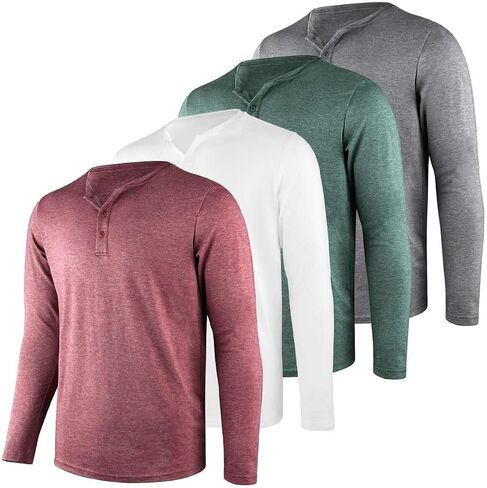 Liloak 4 Pack Mens Henley T-Shirts,Multipack Henley Short Sleeve Shirts,3 Button Tee Shirts Multi Color,Classic Casual T Pack in Kuwait