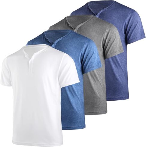 Liloak 4 Pack Mens Henley T-Shirts,Multipack Henley Short Sleeve Shirts,3 Button Tee Shirts Multi Color,Classic Casual T Pack in Kuwait