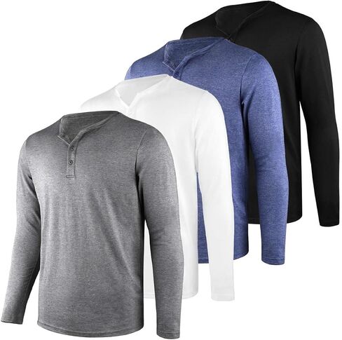 Liloak 4 Pack Mens Henley T-Shirts,Multipack Henley Short Sleeve Shirts,3 Button Tee Shirts Multi Color,Classic Casual T Pack in Kuwait
