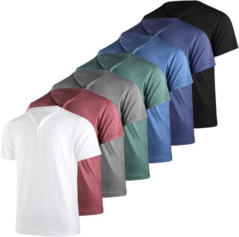 Liloak 4 Pack Mens Henley T-Shirts,Multipack Henley Short Sleeve Shirts,3 Button Tee Shirts Multi Color,Classic Casual T Pack in Kuwait