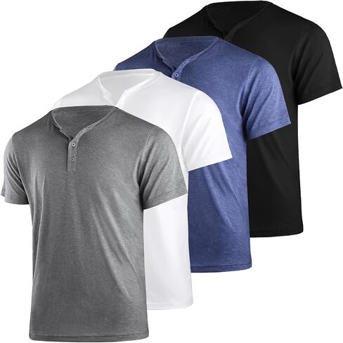 Liloak 4 Pack Mens Henley T-Shirts,Multipack Henley Short Sleeve Shirts,3 Button Tee Shirts Multi Color,Classic Casual T Pack in Kuwait