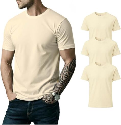 Men's 100% Cotton T-Shirt, Soft Crew Neck Short Sleeve Tee, Classic Comfort Fit in Saudi Arabia