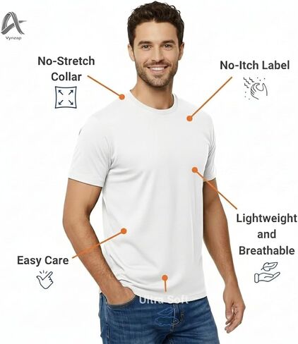 Men's 100% Cotton T-Shirt, Soft Crew Neck Short Sleeve Tee, Classic Comfort Fit in Saudi Arabia
