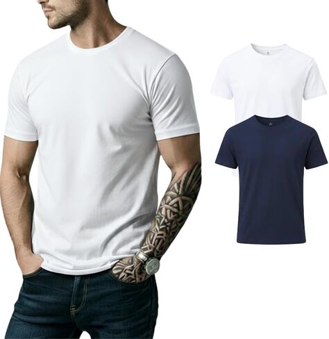 Men's 100% Cotton T-Shirt, Soft Crew Neck Short Sleeve Tee, Classic Comfort Fit in Saudi Arabia
