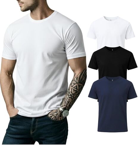 Men's 100% Cotton T-Shirt, Soft Crew Neck Short Sleeve Tee, Classic Comfort Fit in Saudi Arabia