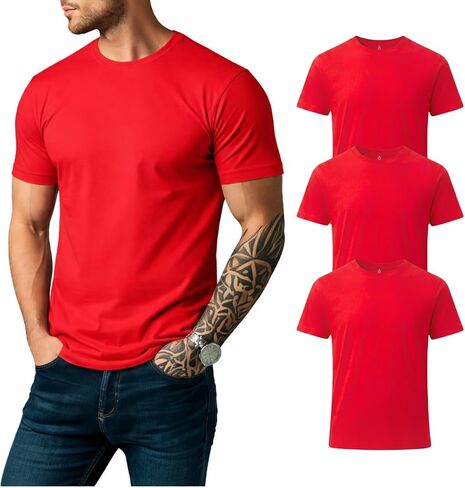 Men's 100% Cotton T-Shirt, Soft Crew Neck Short Sleeve Tee, Classic Comfort Fit in Saudi Arabia