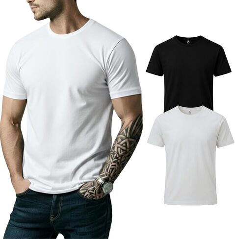 Men's 100% Cotton T-Shirt, Soft Crew Neck Short Sleeve Tee, Classic Comfort Fit in Saudi Arabia