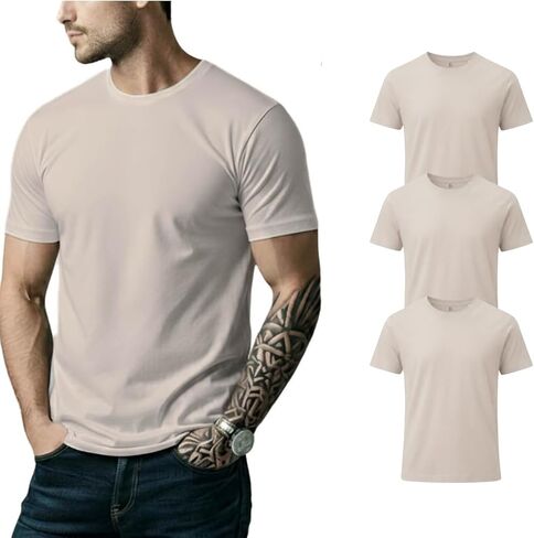 Men's 100% Cotton T-Shirt, Soft Crew Neck Short Sleeve Tee, Classic Comfort Fit in Saudi Arabia