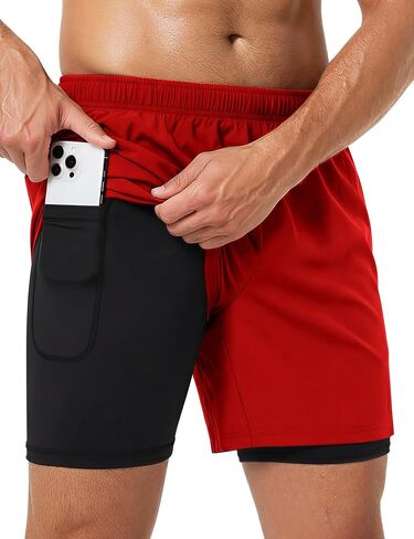 Men's 2 in 1 Running Athletic Shorts 5 Inch Inseam with Liner Quick Dry Gym Workout Shorts for Men with Phone Pockets in Saudi Arabia