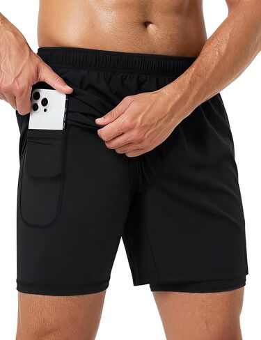 Men's 2 in 1 Running Athletic Shorts 5 Inch Inseam with Liner Quick Dry Gym Workout Shorts for Men with Phone Pockets in Saudi Arabia