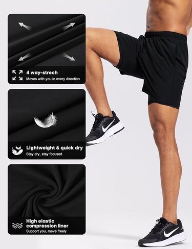Men's 2 in 1 Running Athletic Shorts 5 Inch Inseam with Liner Quick Dry Gym Workout Shorts for Men with Phone Pockets in Saudi Arabia