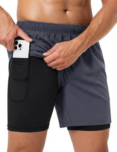 Men's 2 in 1 Running Athletic Shorts 5 Inch Inseam with Liner Quick Dry Gym Workout Shorts for Men with Phone Pockets in Saudi Arabia