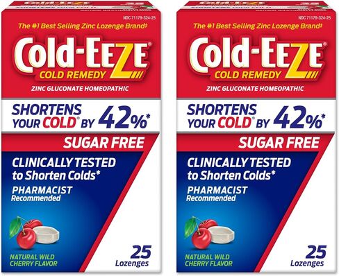Cold-Eeze Sugar-Free, Natural Wild Cherry Zinc Lozenges, Shortens Duration of the Common Cold, Sore Throat, Cough, Congestion & Post Nasal Drip, 25 Ct, Pack of 2 in Saudi Arabia