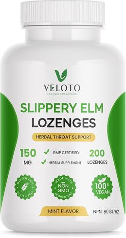 VELOTO Herbal Throat Lozenges with Slippery Elm, Soothing Support for Dry & Irritated Throat, Gentle Mint Flavor, Sugar Free, Daily Throat Care, 200 Count in Saudi Arabia