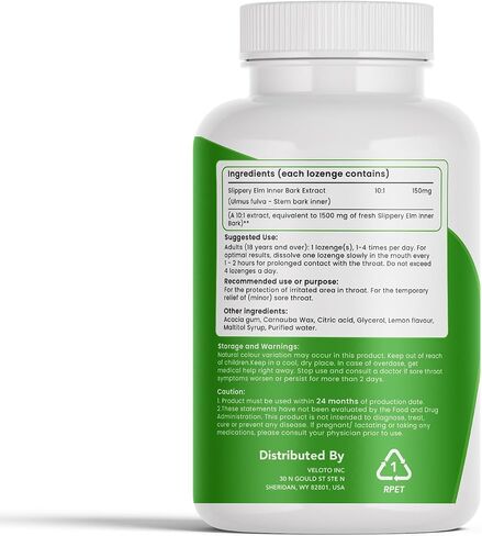 VELOTO Herbal Throat Lozenges with Slippery Elm, Soothing Support for Dry & Irritated Throat, Gentle Mint Flavor, Sugar Free, Daily Throat Care, 200 Count in Saudi Arabia