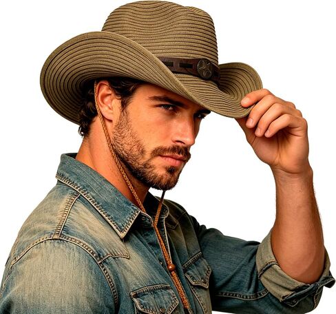 Straw Cowboy Hat for Women Men Summer Western Cowgirl Hat Packable Wide Brim Panama Roll Up Sun Protection Foldable Beach Cap in Saudi Arabia