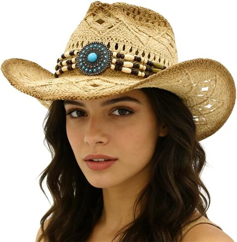 Traw Cowboy Hat for Men Womens Straw Cowgirl Hat Summer Western Cowboy Hats with Wide Brim for Cowgirls and Cowboys in Saudi Arabia