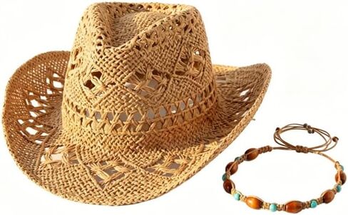Straw Cowboy Hat for Women & Men, Woven Coachella Beach Hat, Cowgirl Vaquero Sombrero, Coastal Raffia Sun Hat in Saudi Arabia