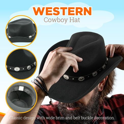 4E's Novelty Black Cowboy Hat for Men & Women Premium Felt Western Cowboy Hat, Soft and Stylish Cowgirl Hats, Traditional Western Cowgirl Hats for Party and Rodeo Costume Outfit Accessories in Kuwait