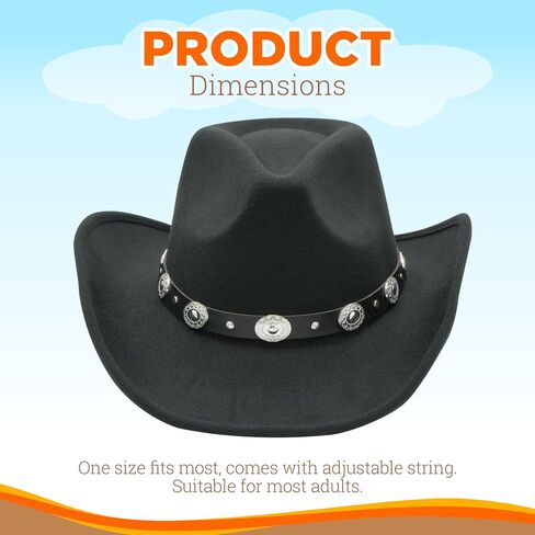 4E's Novelty Black Cowboy Hat for Men & Women Premium Felt Western Cowboy Hat, Soft and Stylish Cowgirl Hats, Traditional Western Cowgirl Hats for Party and Rodeo Costume Outfit Accessories in Kuwait