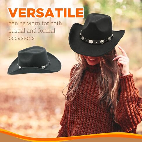 4E's Novelty Black Cowboy Hat for Men & Women Premium Felt Western Cowboy Hat, Soft and Stylish Cowgirl Hats, Traditional Western Cowgirl Hats for Party and Rodeo Costume Outfit Accessories in Kuwait