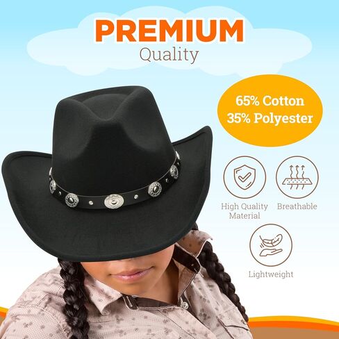 4E's Novelty Black Cowboy Hat for Men & Women Premium Felt Western Cowboy Hat, Soft and Stylish Cowgirl Hats, Traditional Western Cowgirl Hats for Party and Rodeo Costume Outfit Accessories in Kuwait