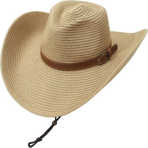 Packable & Oversized 5.12" Brim Straw Cowboy Cowgirl Hat for Women Men Summer Beach Sun Hat with Chin Strap in Saudi Arabia