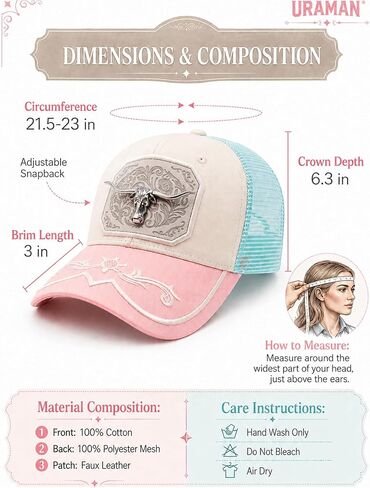 URAMAN Cowboy Hats for Women Trucker Hat Western Cowgirl Hat Cute Pink Baseball Cap for Country Concert Rodeo in Saudi Arabia