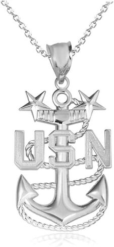 Claddagh Gold United States Navy Officially Licensed Master Chief Petty Officer Anchor Emblem Fine Pendant Necklace Real Solid .925 Sterling Silver in Kuwait