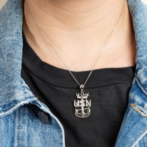 Claddagh Gold United States Navy Officially Licensed Master Chief Petty Officer Anchor Emblem Fine Pendant Necklace Real Solid .925 Sterling Silver in Kuwait