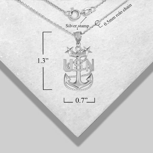 Claddagh Gold United States Navy Officially Licensed Master Chief Petty Officer Anchor Emblem Fine Pendant Necklace Real Solid .925 Sterling Silver in Kuwait