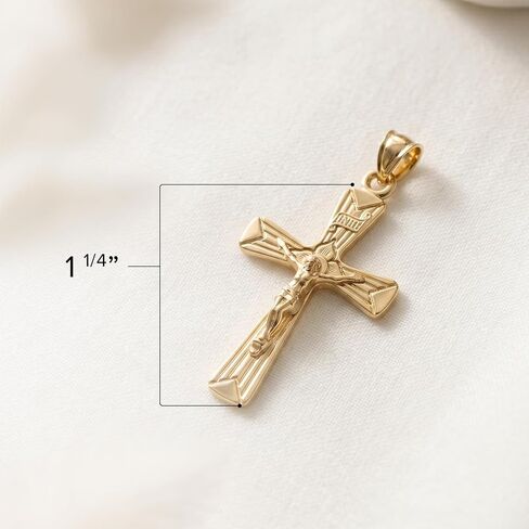 Cross+Crown Premium 14K Gold Flower Crucifix Necklace for Women & Men, Durable Double-Bonded 14K Yellow Gold Flower Design Crucifix to Avoid Tarnishing, Authentic Crucifix Pendant for Men & Women, Handcrafted in the USA in Kuwait