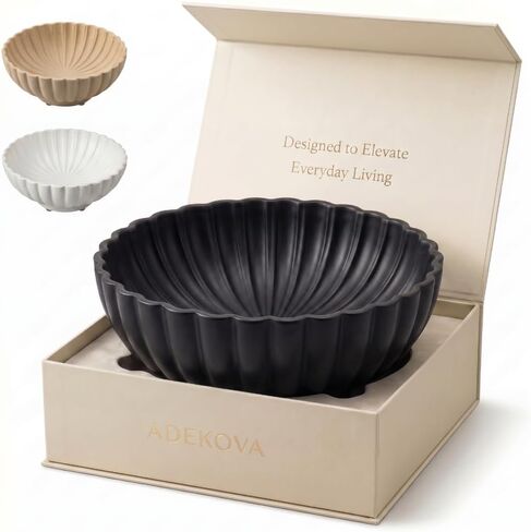 Key Bowl - Black Fruit Bowl and Decorative Ceramic Bowl for Entryway Decor - Large 12 Inch Stone Fruit Bowl for Keys and Entryway Table - Modern Home Decor Centerpiece - Charcoal Black in Saudi Arabia
